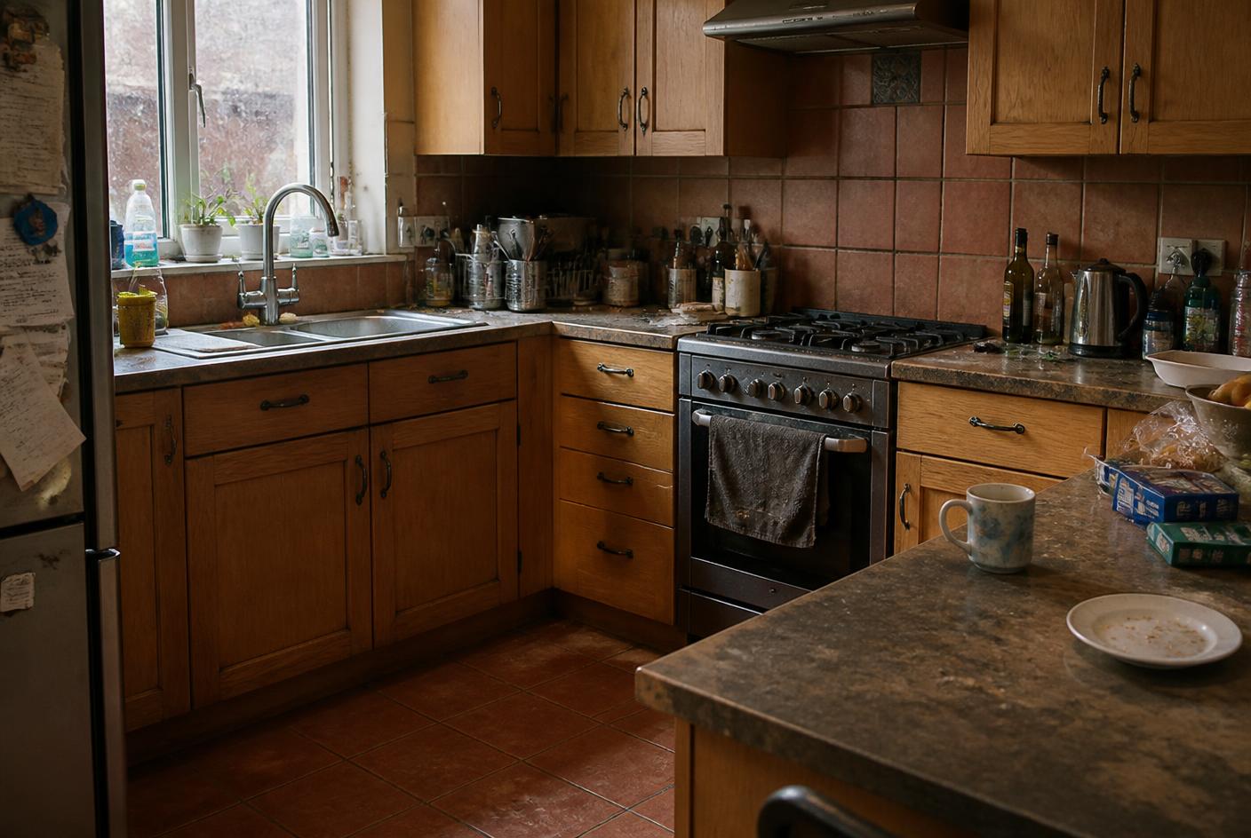 A lived-in kitchen before cleaning
